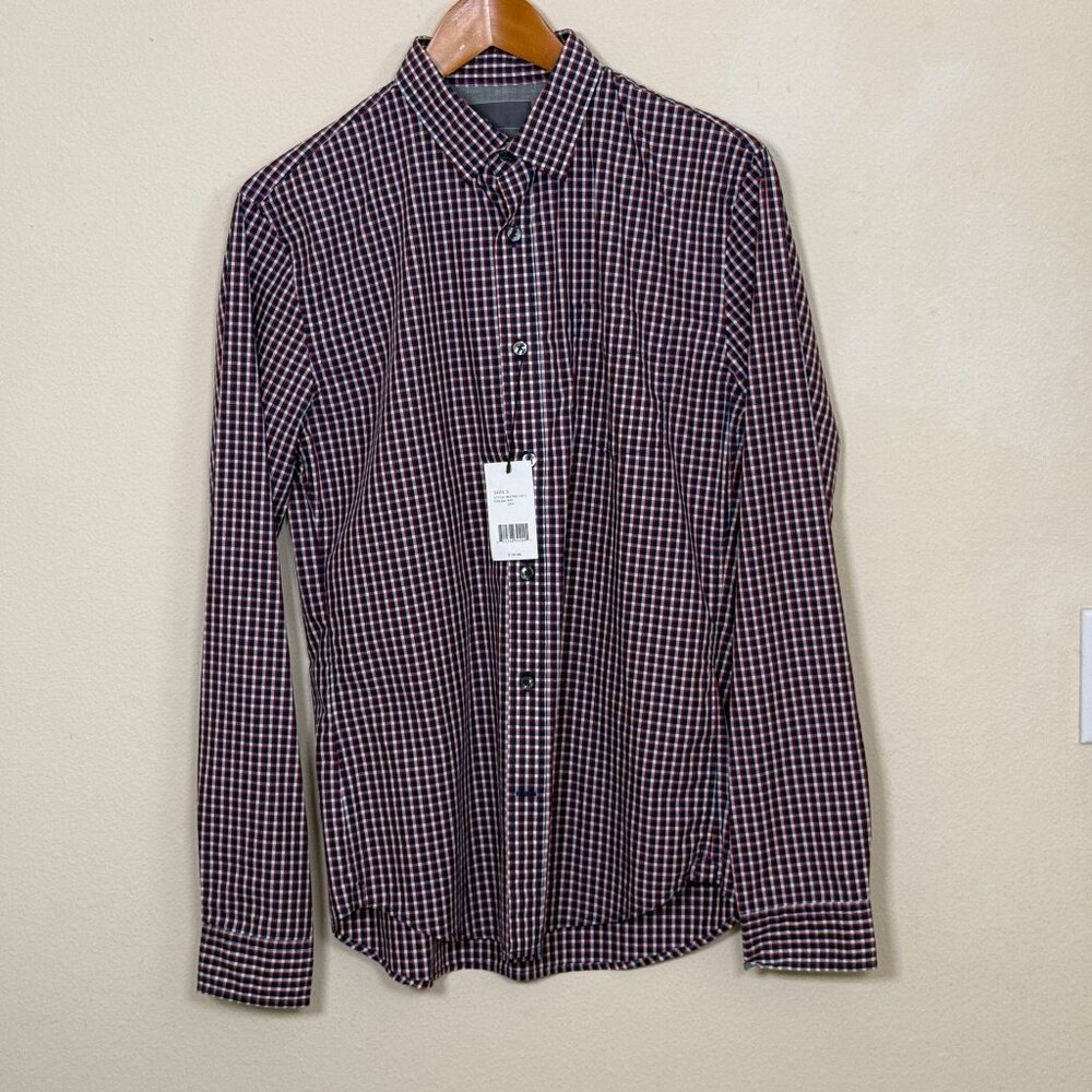 Vince Shirt Mens Red blue Plaid Long Sleeve Smart Casual dress shirt